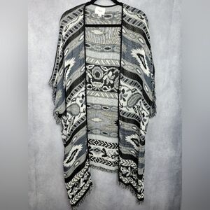 ZIZZI Black &‎ White Southwest Boho Aztec Pattern Kimono Small /Medium